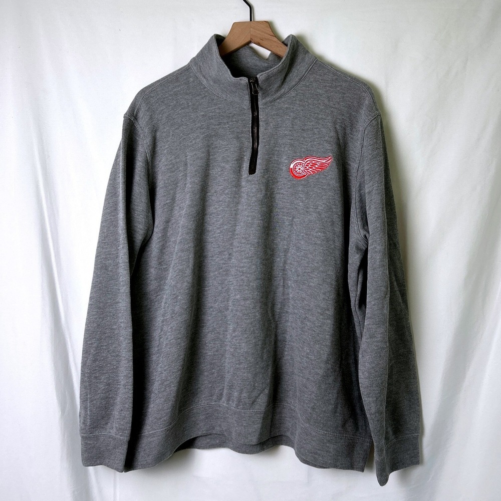 NHL Mens Detroit Red Wings Embroidered Quarter Zip Pullover Size 2XL Gray Hockey